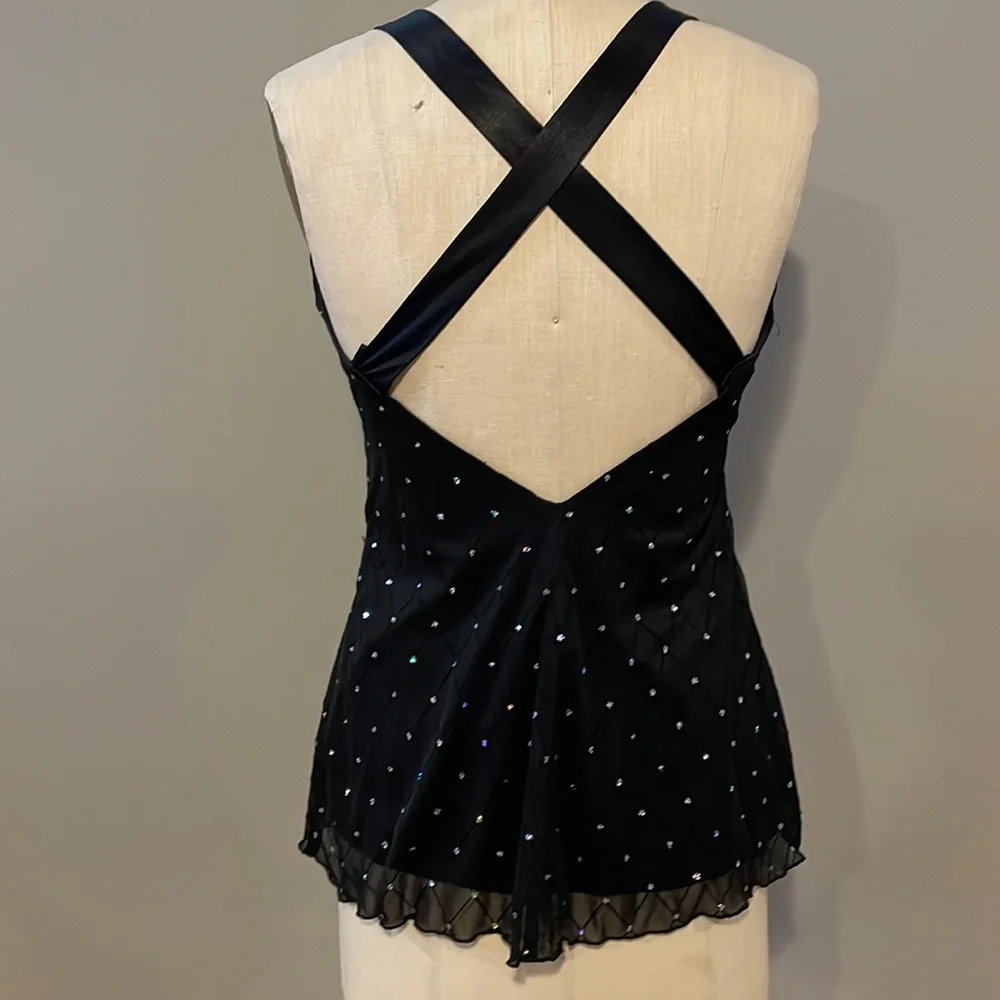 R&M Richards Black Sequin Sheer cross cross back blouse - Picture 4 of 6